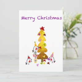 Doodle Robins Golden Tree | Tarjeta de Navidad