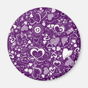 Doodles de amor cardíaco imán redondo morado-blanc