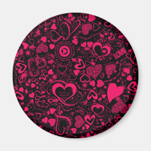 Doodles de amor de corazón imán redondo rosado-neg