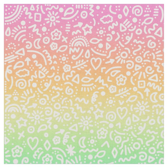 Doodles sobre tela de gradiente pastel arcoiris (De cerca)