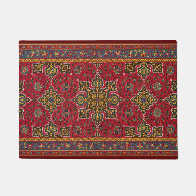 Doormat de alfombra de estilo persa rojo y dorado (Anverso)