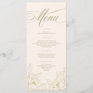 dorada floral Peony, marfil Boda Carta de menú