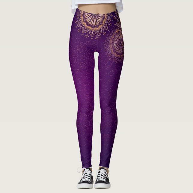 dorada mandala púrpura Leggings (Anverso)