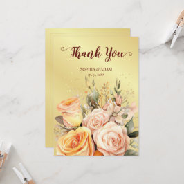 Dorada Rustic Floral Gracias Tarjeta Boda