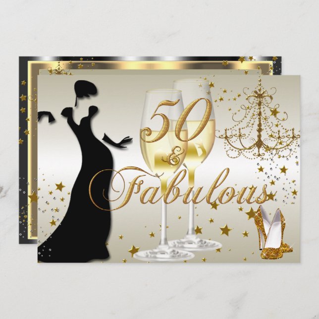 Dorada Sparkle 50 y fabulosa invitación de cumplea (Anverso / Reverso)