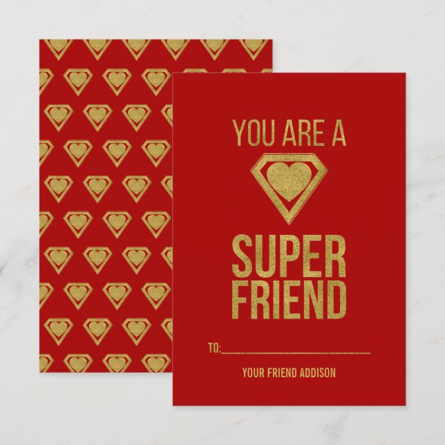 Dorada Superheroína Amigo Clase Tarjeta de San Val (Anverso / Reverso)