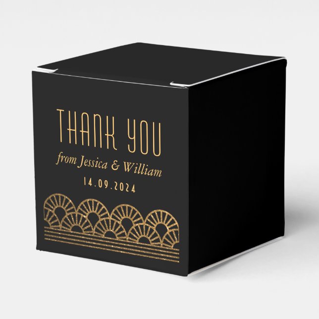 Dorado Art Deco Boda Caja de Favor Invitado (Costado Anverso)