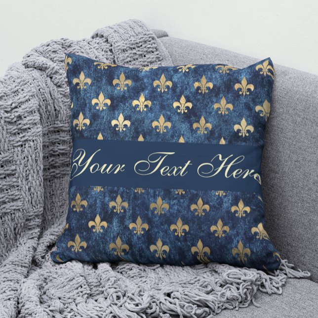 Dorado Blue Fleur De Lis Añadir tu Cojín decorativ (Subido por el creador)