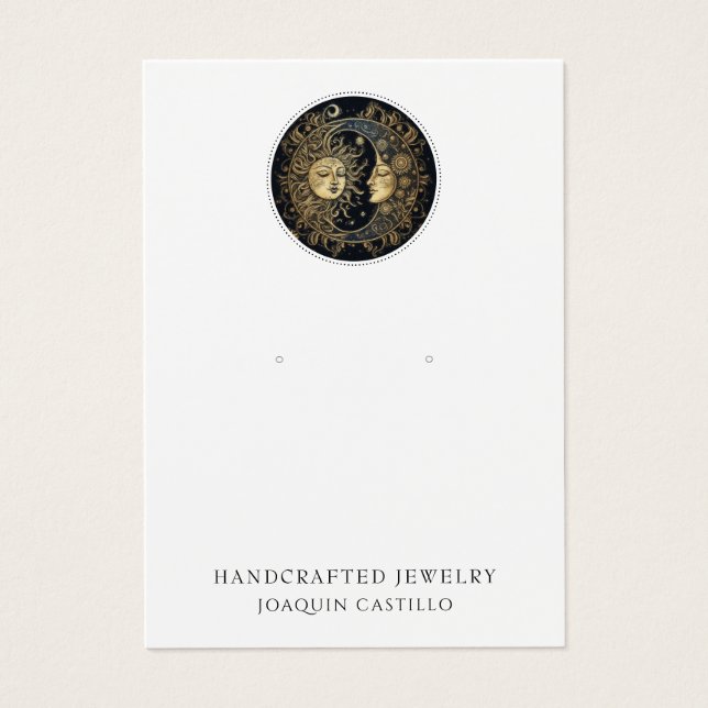 Dorado Celestial Negro Sol Luna Tocando Joyería (Frente)