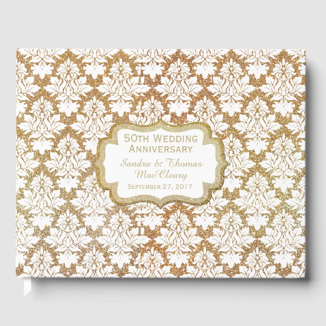 Dorado Damask 50º Aniversario Personalizado Libro  (Anverso)