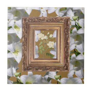 Dorado de flores blancas de azulejo cerámico
