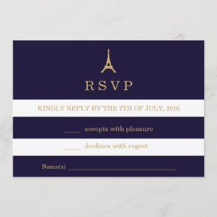 Dorado de la Torre Eiffel con rayas Tarjeta RSVP