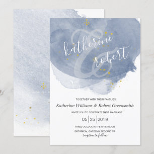 Dorado deslucido y elegancia azul invitación a la 