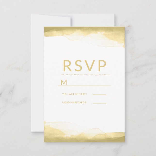 Dorado Dijon Mustard acuarela de boda moderna RSVP (Anverso)