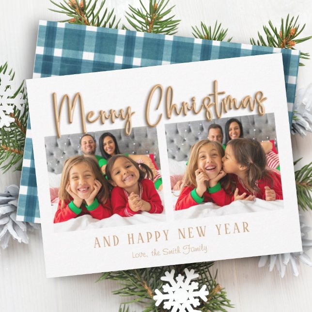 Dorado Feliz Navidad Bubble Letters Blue Plaid (Subido por el creador)