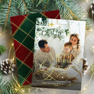Dorado Feliz Navidad familia foto elegante platill