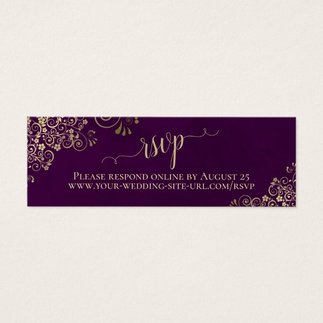 Dorado Frills Plum Purple Wedding RSVP Tarjeta en  (Frente)