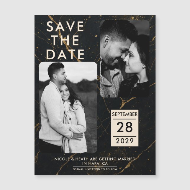 Dorado Midnight Marble Black & Gold Save Date (Anverso)