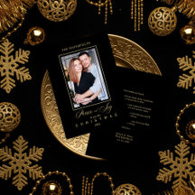 Dorado Negro Sencillo Moderno Navidad Foto Familia