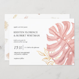 dorado pastel de hoja tropical Boda Invitación