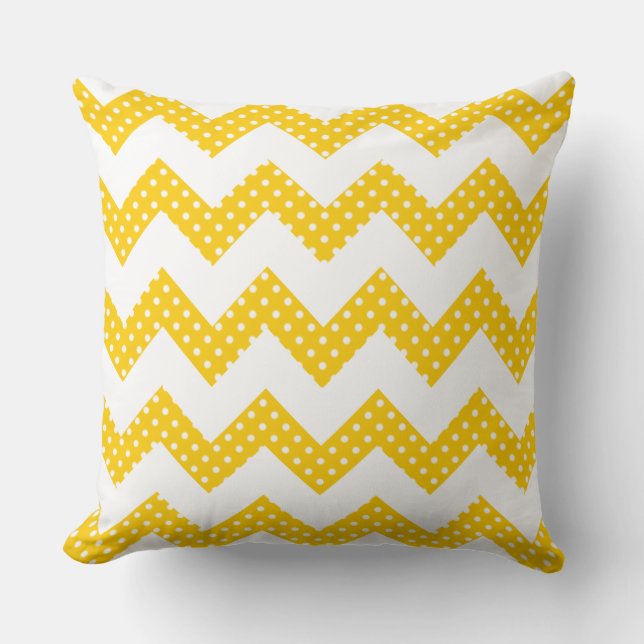 Dorado puntos blancos Chevron almohada decorativa (Anverso)