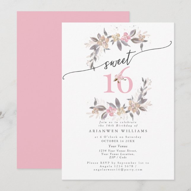 Dorado rosa de otoño dulce rosa 16 Invitación (Anverso / Reverso)