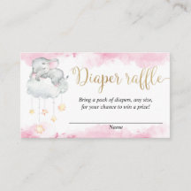 Dorado rosado lindo bebe elefante tarjetas de rifa