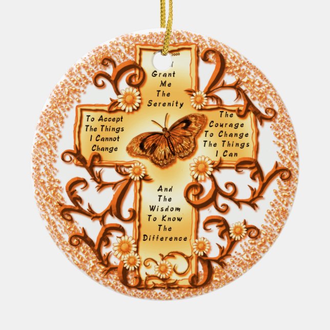 Dorado Serenity Cross round ceramic ornamento (Frente)