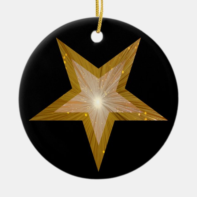 Dorado Star ornamento negro redondo (Frente)