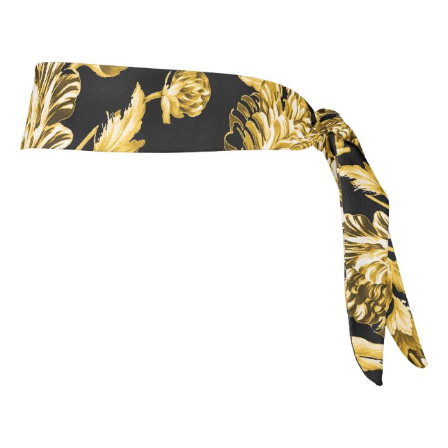 Dorado y Black Modern Botanical Floral Toile (Girar 90)