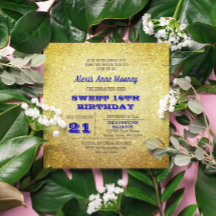 Dorado y zafiro Azul Sparkly Sweet 16 Invitación