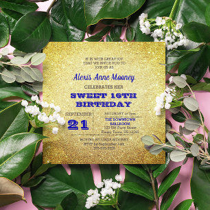 Dorado y zafiro Azul Sparkly Sweet 16 Invitación