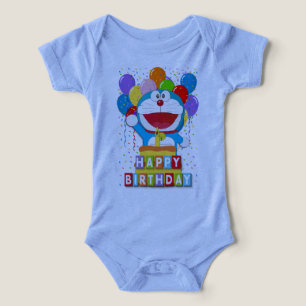 Doraemon con arte de pastel y globos 