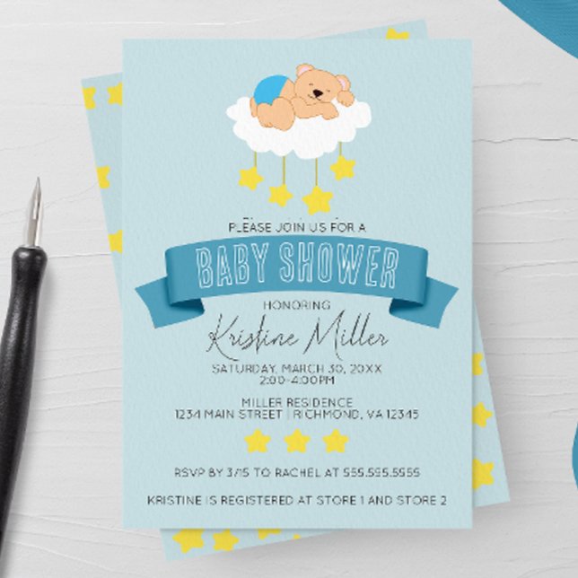 Dormir el oso en la invitación de Baby Shower a la (Subido por el creador)