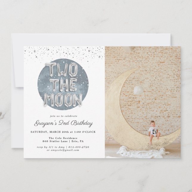 Dos a la Luna | Invitación de cumpleaños número 2 (Anverso)