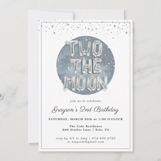 Dos a la Luna | Invitación de cumpleaños número 2 (Anverso)