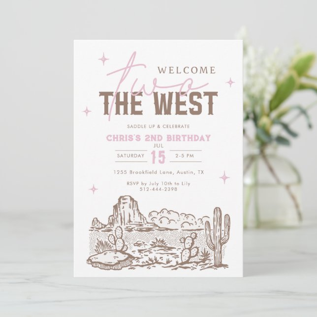 Dos a la Oeste Invitación de cumpleaños número 2 d (Anverso de pie)