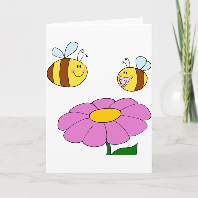 Dos Abejas Y Tarjetas De Saludo De Flor (Anverso)