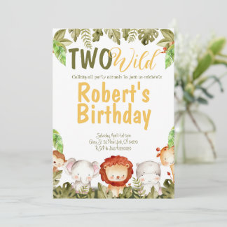 Dos animales salvajes de Safari invitaciones para 