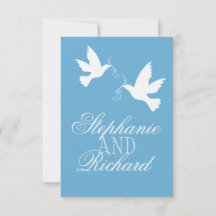 Dos aves de amor blancas boda formal azul RSVP