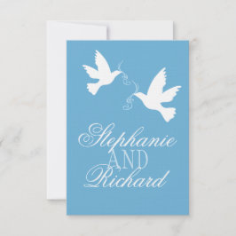 Dos aves de amor blancas boda formal azul RSVP