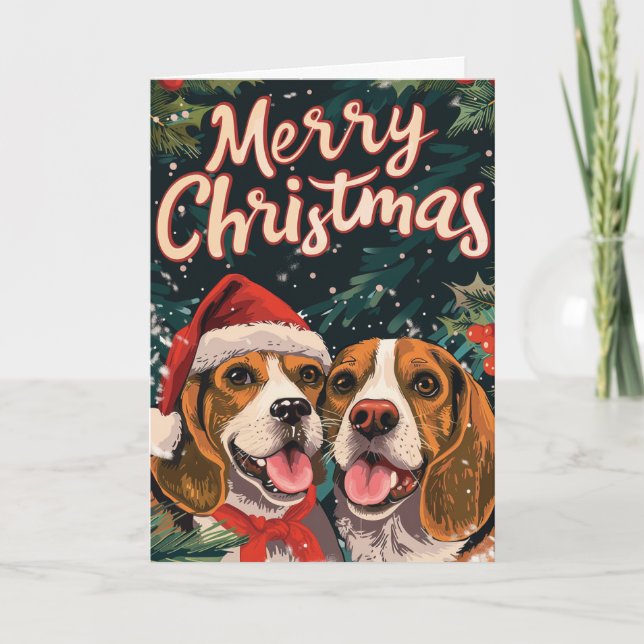 Dos Beagle Feliz Navidad personalizada (Anverso)