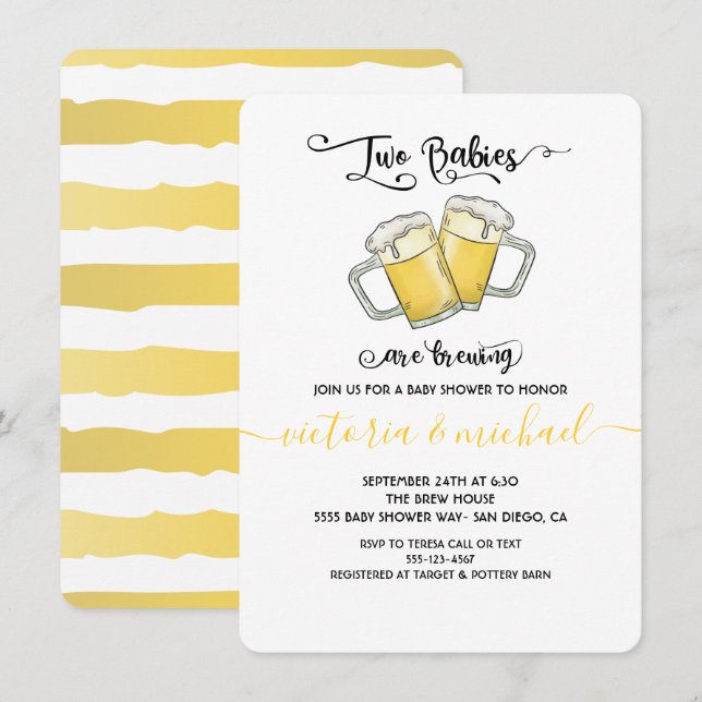 Dos bebés están preparando invitaciones para la du (Anverso / Reverso)