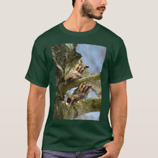 Dos búhos en el bosque, aves, camiseta de la vida
