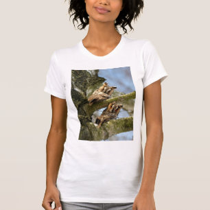 Dos búhos en los bosques, pájaros, camiseta de vid