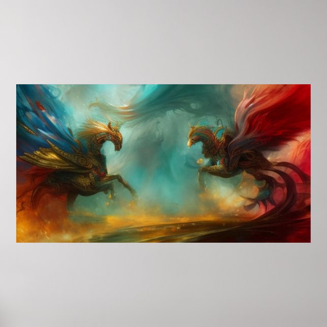 Dos caballos galopando arte abstracto moderno 2 po (Frente)