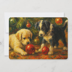 Dos cachorros lindos debajo del árbol de Navidad