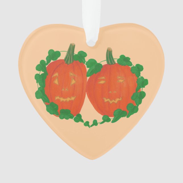Dos calabazas en adornos de viñas de corazón de am (Anverso)