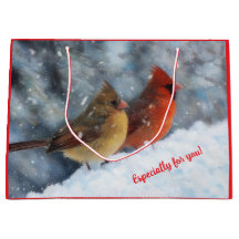 Dos cardenales en bolsa de regalo personal grande