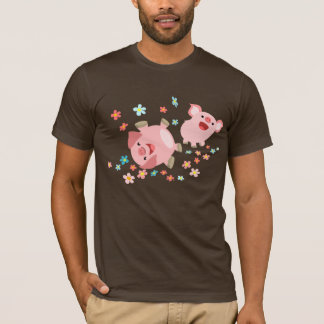 Dos cerdos lindos del dibujo animado en camiseta